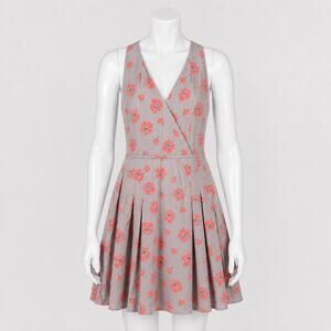 Boden Floral Halter Dress Sz 6P Petite Gray Coral Cotton Fit Flare Pleated